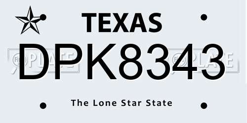 DPK8343 Texas License Plate