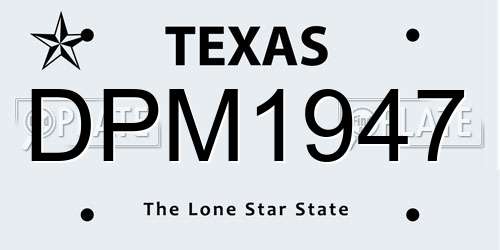 DPM1947 Texas License Plate