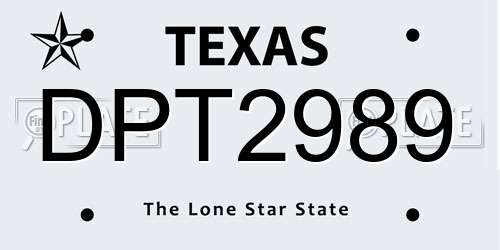 DPT2989 Texas License Plate