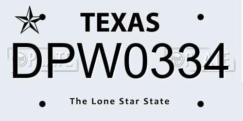 DPW0334 Texas License Plate