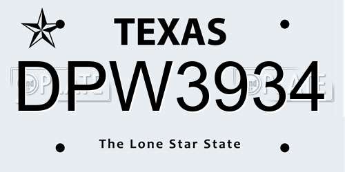 DPW3934 Texas License Plate