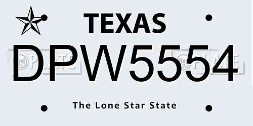 DPW5554 Texas License Plate
