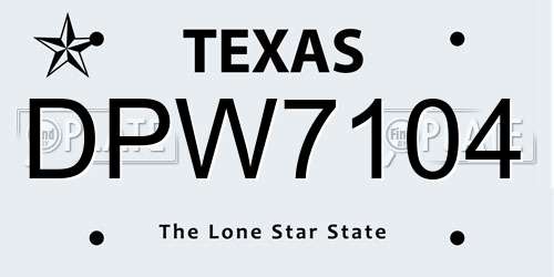 DPW7104 Texas License Plate