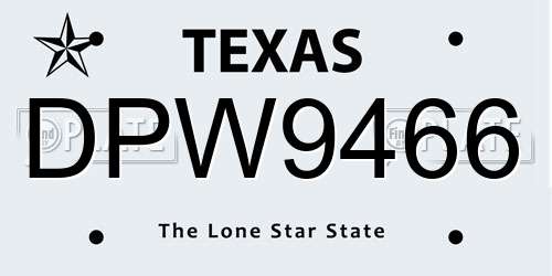 DPW9466 Texas License Plate