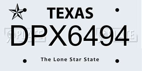 DPX6494 Texas License Plate