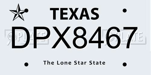 DPX8467 Texas License Plate