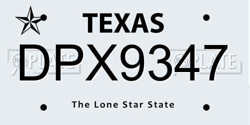 DPX9347 Texas License Plate