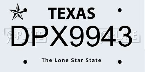 DPX9943 Texas License Plate