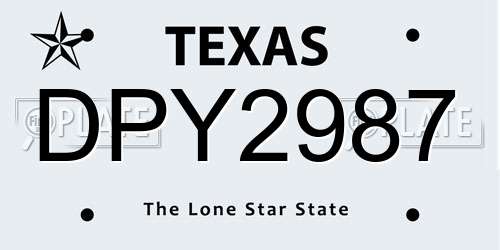 DPY2987 Texas License Plate