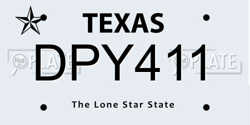 DPY411 Texas License Plate