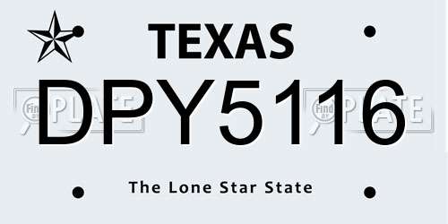 DPY5116 Texas License Plate