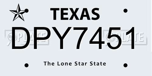 DPY7451 Texas License Plate