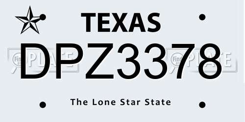 DPZ3378 Texas License Plate