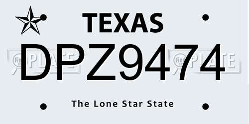 DPZ9474 Texas License Plate