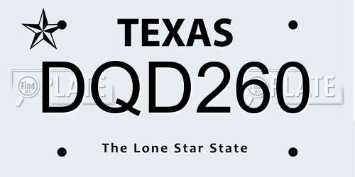 DQD260 Texas License Plate