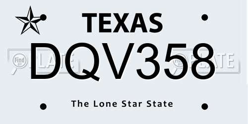DQV358 Texas License Plate