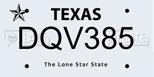 DQV385 Texas License Plate