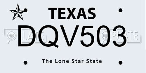 DQV503 Texas License Plate