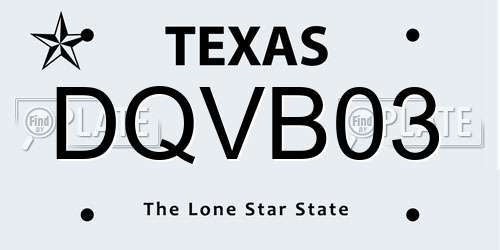 DQVB03 Texas License Plate