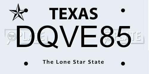 DQVE85 Texas License Plate