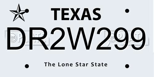 DR2W299 Texas License Plate