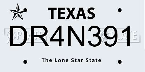 DR4N391 Texas License Plate