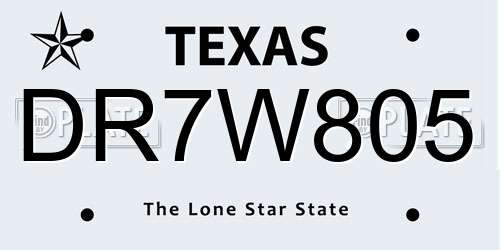 DR7W805 Texas License Plate