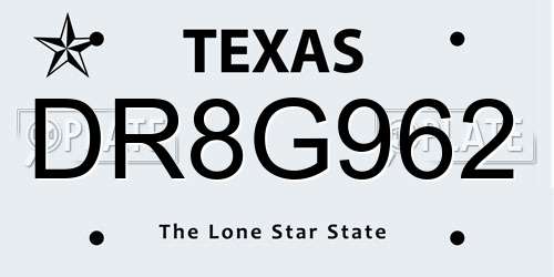 DR8G962 Texas License Plate