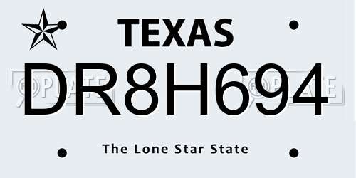 DR8H694 Texas License Plate