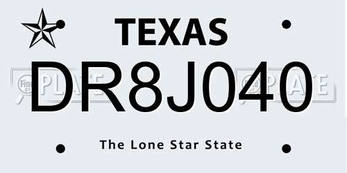 DR8J040 Texas License Plate