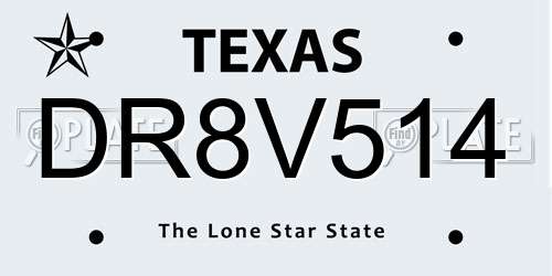DR8V514 Texas License Plate