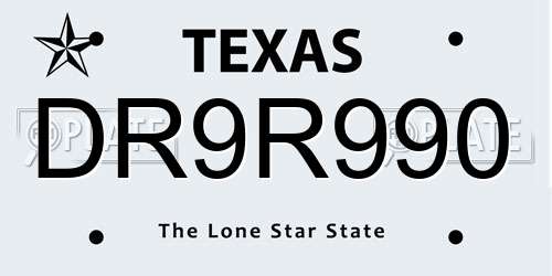 DR9R990 Texas License Plate