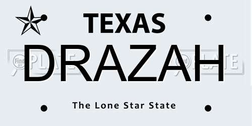 DRAZAH Texas License Plate
