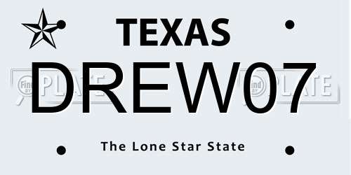 DREW07 Texas License Plate