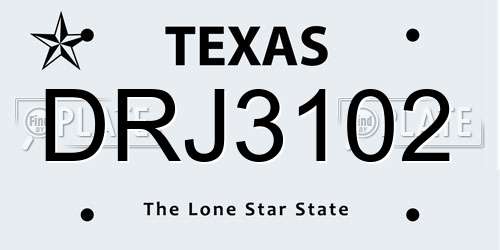 DRJ3102 Texas License Plate