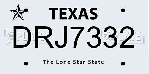 DRJ7332 Texas License Plate