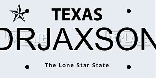 DRJAXSON Texas License Plate