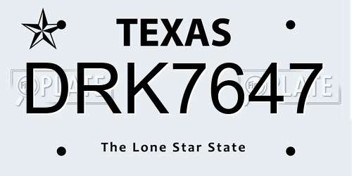 DRK7647 Texas License Plate
