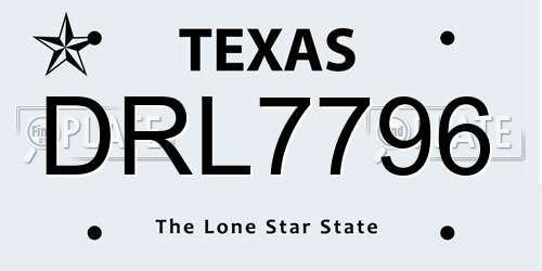 DRL7796 Texas License Plate