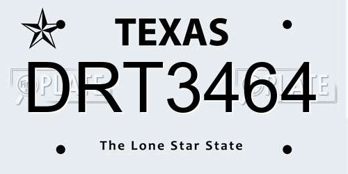 DRT3464 Texas License Plate
