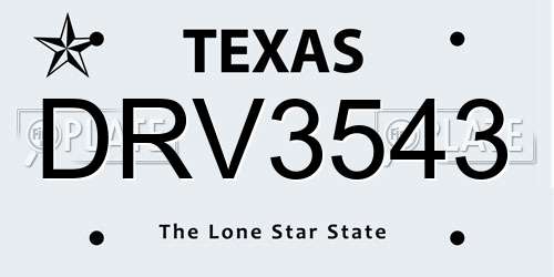 DRV3543 Texas License Plate