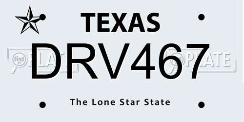 DRV467 Texas License Plate