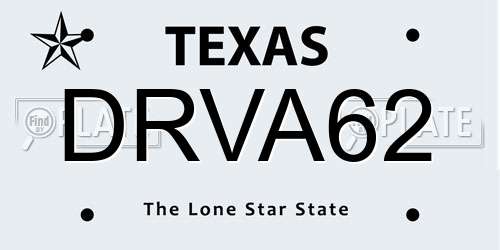 DRVA62 Texas License Plate