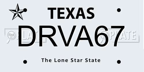 DRVA67 Texas License Plate
