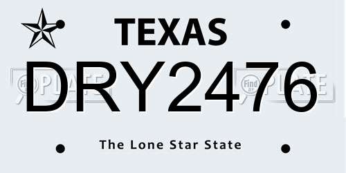 DRY2476 Texas License Plate