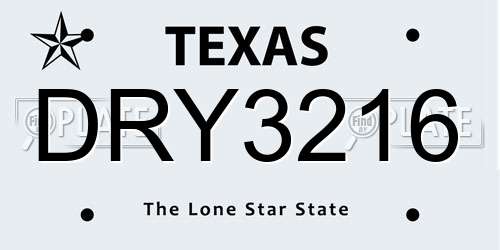DRY3216 Texas License Plate