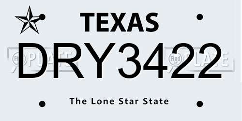 DRY3422 Texas License Plate