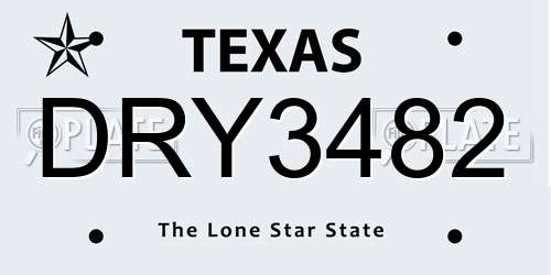 DRY3482 Texas License Plate