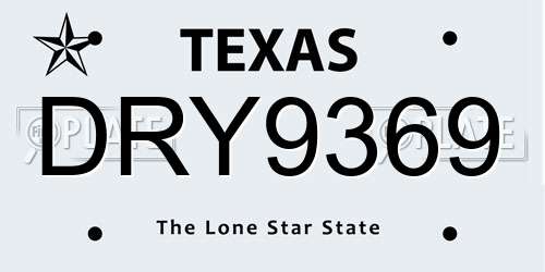 DRY9369 Texas License Plate