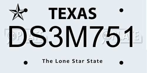 DS3M751 Texas License Plate